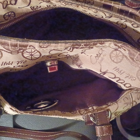 Coach brown canvas shoulder handbag purse  leather straps  hangtag Vintage - Picture 7 of 8